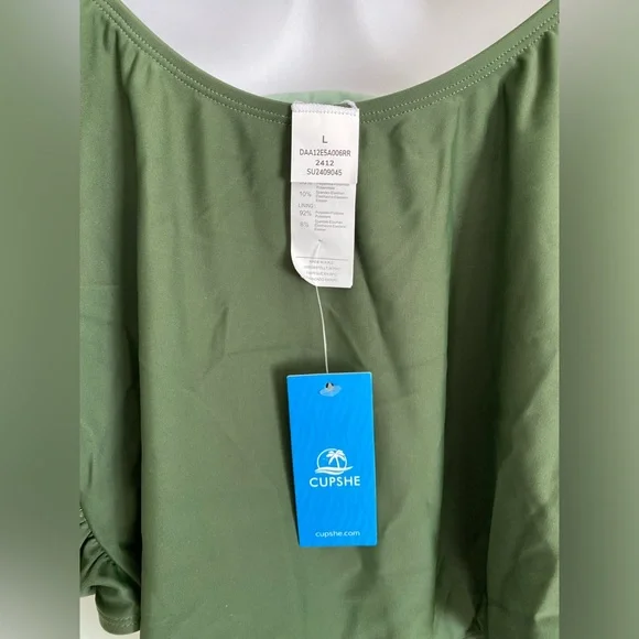 Cupshe New with tag Dark Green One Piece Swimsuit Mesh Cut Outs Size L Beach Sun - Picture 7 of 8